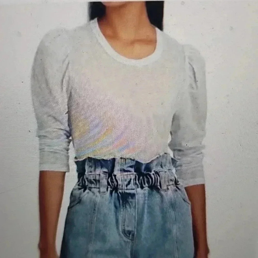 A.L.C KARLIE PUFF SLEEVE SPOTTED LEOPARD BABY BLUE TOP SIZE XS